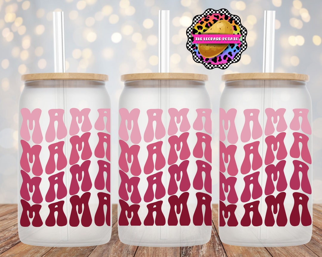 Retro Mama Glass Can Tumbler Glass Can Sublimation Design 16oz Libbey Glass Can Glass Can Wrap