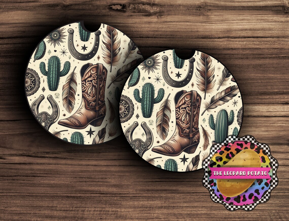 Western Car Coaster PNG: Cowboy Boot Design (digital Download) - Etsy