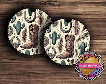 Western Car Coaster PNG: Cowboy Boot Design (Digital Download)
