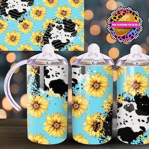 Sunflower Cow Print Sippy Cup Design: 12oz Tumbler Wrap (Digital Download)