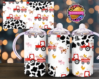 Farm Sippy Cup - Kids Tumbler Design - 12oz Tumbler Sublimation Design- Flip Top Tumbler Wrap- Digital Download- PNG-