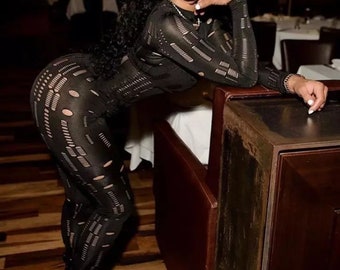 Biker Style 2 Pcs Set Women Autumn Spring Summer Winter Sheath Hollow Long Sleeves Turtleneck Jumpsuit