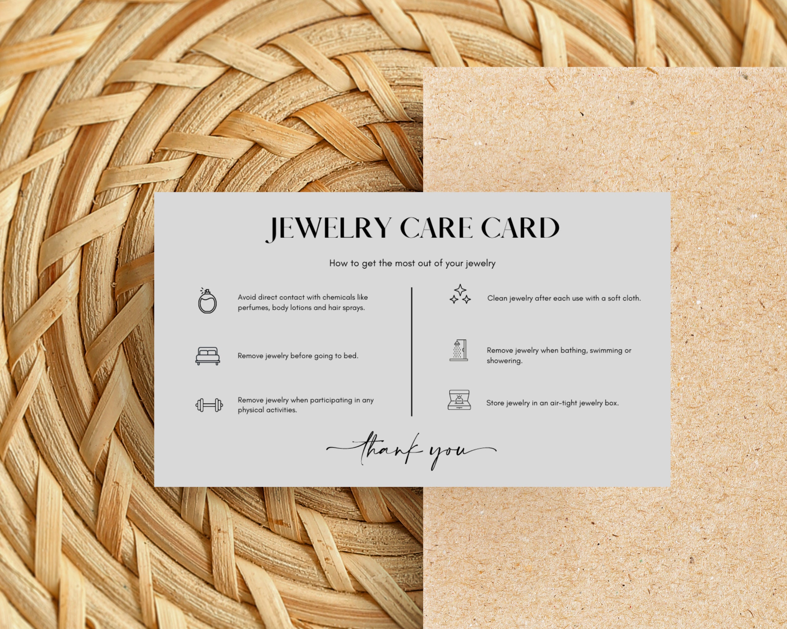 Jewelry Care Card Template Printable Jewelry Care Etsy