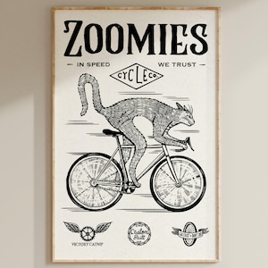 Bicycle Cat Poster | Cat Art Print | Vintage Wall Art | Cat Lover Gift | Cat Mom Decor | Bicycle Cat Art