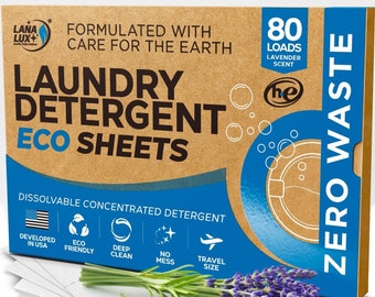 Laundry Detergent Sheets - Laundry Soap Sheets - Zero Plastic Jugs Natural Washer Sheets - Travel Laundry Strips - 80 Loads