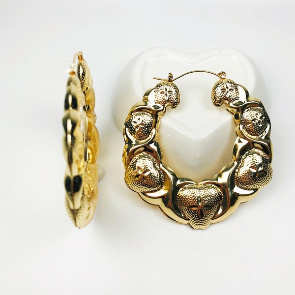 Women Hugs & Kisses XOXO Hoop Puffy Hollow Earrings Set 18k Gold Plated