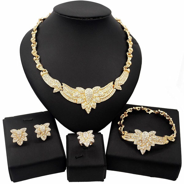 Jewelry Set For Women - Women's Hugs & Kisses XOXO 18k Gold Plated Layered 4 Pieces Necklace Set Includes a Necklace Bracelet Ring Earrings