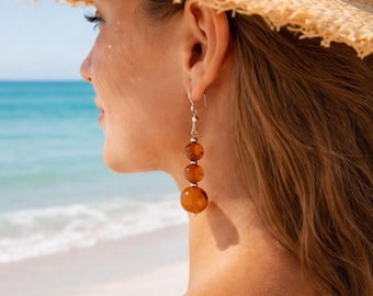 Baltic Amber Graduated Drop Earrings, Cognac Tone, 5.5 cm