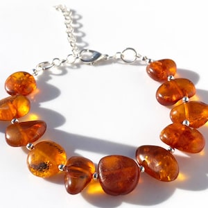 Natural Baltic Amber Bracelet – Organic Raw Honey & Cognac Stones – Adjustable 16+5 cm – Handmade