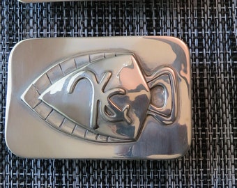 Sterling silver belt buckles, KC Chiefs belt buckles, Silver bronze Chiefs belt buckle.