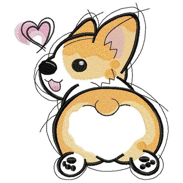 Corgi Love machine embroidery design, embroidery Corgi, Corgi Love design, Animal embroidery, embroidery Dog 4*4, 5*7, 6*8, 6*9 , 8*10