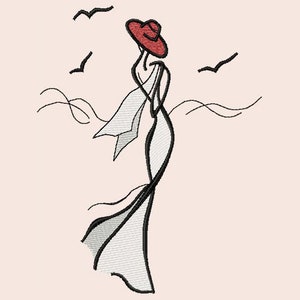 女性アートマシン刺繍デザイン、刺繍女性、ミニマリストアートラインデザイン5 * 7、6 * 8、6 * 9