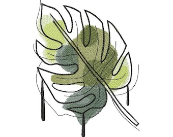 Monstera Leaf machine embroidery designs, Monstera embroidery, Tropical plant design, floral pattern 4*4, 5*7, 6*8, 6*9