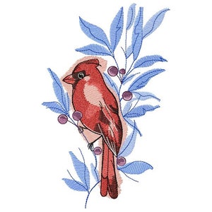 Red Cardinal Machine Embroidery Design, Cardinal Embroidery, Wild Bird Embroidery Designs 5*7, 6*8, 6*9