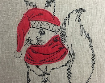 Squirrel in Santa Hat machine embroidery design  Applique, Fashion Squirrel in Scarf with Hat 5*7, 6*8, 6*9