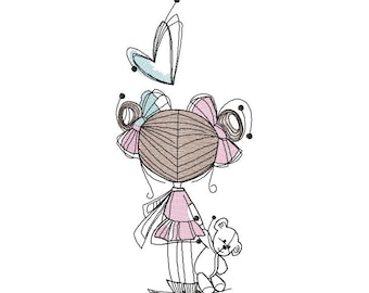 Girl with a Bear Machine Embroidery Design, Embroidery Girl, Kids design, Babies design 5*7, 6*8, 6*9