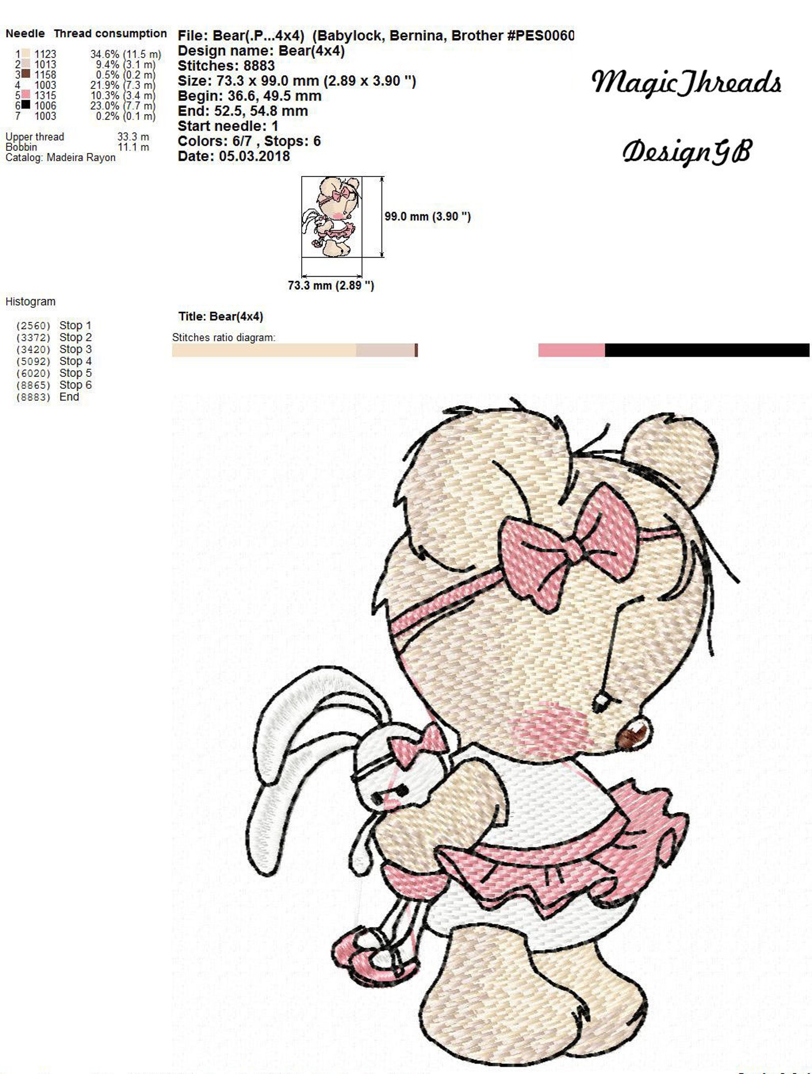 Bear Girl Machine Embroidery Design Embroidery Bear Kids Etsy