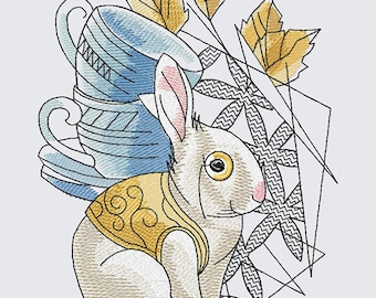 Teeparty Maschinenstickerei, Stickerei Weißes Kaninchen, Alice im Wunderland, weißes Kaninchen Design 5*7, 6*8, 6*9