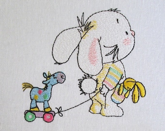 Bunny with Horse Machine Embroidery Design, Embroidery Bunny, Kids design, Embroidery cute Bunny 4*4, 4*5, 5*7, 6*8