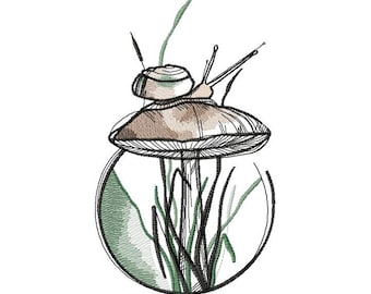 Mushroom and Snail machine embroidery designs, Mushroom embroidery, Mushroom design, Snail designs 5*7, 6*8, 6*9