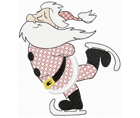 Santa Ice Skating Machine Embroidery Design Fringe, Victorian Christmas, Happy holiday  5x7, 6x8, 6x9