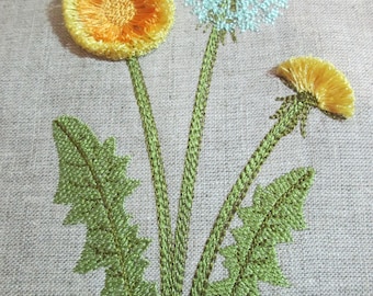 Spring Dandelion Fringe Machine embroidery design, Sunny Flower Embroidery, Flower design  5*7