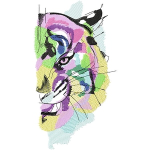 Rainbow Tiger Machine Embroidery Design, Embroidery Tiger, Tiger design, Predatory animals design, Tiger head design  5*7, 6*8, 6*9
