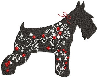 Dog Schnauzer with floral Machine Embroidery Design, Pets embroidery, Animals embroidery 5*7, 6*8
