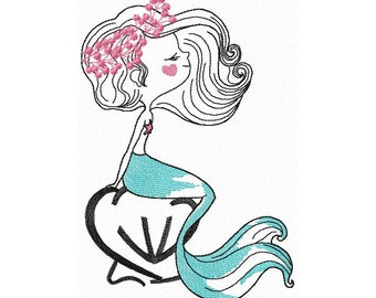 Mermaid girl Machine Embroidery Design, Magical Mermaid design, Kids design 5*7, 6*8, 6*9