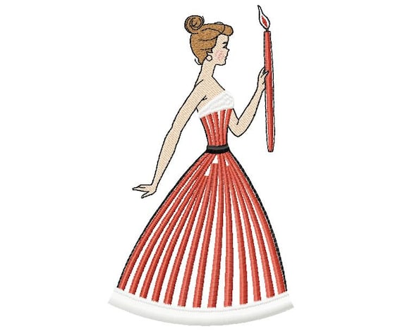 Christmas Lady with a Candle Fringe, Christmas Vintage design, Christmas Greetings design, Lady in Stripes  5*7, 6*8, 6*9
