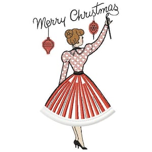 Frohe Weihnachten Stickdatei Franse, Weihnachten Vintage-Design, Weihnachtsgrüße Retro 15x20 cm, 6 * 8, 6 * 9