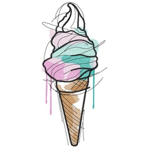 Eis in einer Waffel Stickdatei, Eiscreme Stickdatei, Süßes Dessert Stickdatei 13x18, 13x18