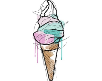 Ice cream in a cone machine embroidery designs, Ice cream embroidery, Sweet Dessert Embroidery Design  5x7, 6x8, 6x9