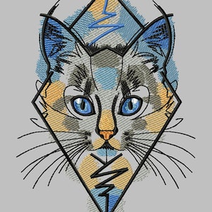Blue Cat Machine Embroidery Design, Embroidery Cat, Embroidery Animal, Mystical Cat Design, Geometric Cat Design  5*7, 6*8, 6*9