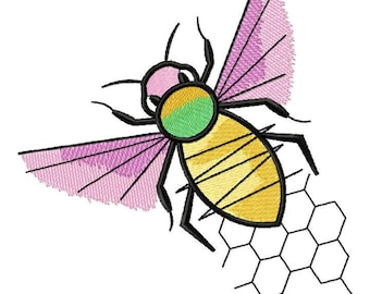 Rainbow Bee Machine DEmbroidery Designs, Insects Embroidery 4*4, 4.7*4.7, 5*5, 6*6