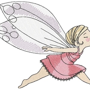 Rosa Fee, Maschinenstickerei, Stickerei Fee, Blumen Design, Kinder Design, Stickmuster 5*7, 6*8, 6*9