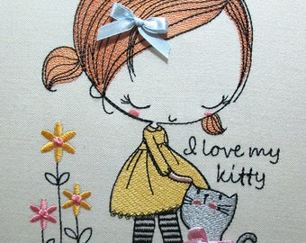 I love my Kitty Machine Embroidery Design, Embroidery Girl, Kids design 5*7, 6*8, 6*9