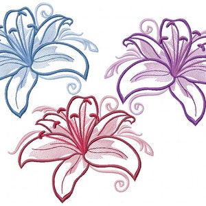 Lily Blooms Machine Embroidery Design, Embroidery Flowers, Embroidery Lily 5*7, 6*8, 8*10