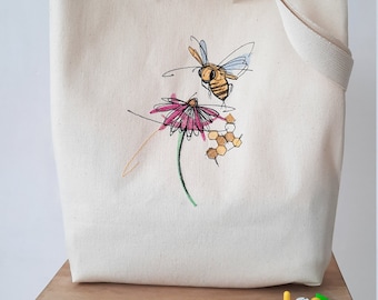 Bee and Flower machine embroidery designs, Bee embroidery, flowers design, floral pattern 5*7, 6*8, 6*9