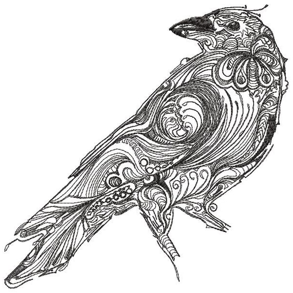 Raven Machine embroidery design, Embroidery Raven, Bird design, Embroidery pattern  5*7, 6*8, 7*7, 8*8, 10*10