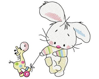 Bunny with Giraffe Machine Embroidery Design, Embroidery Bunny, Kids design, Embroidery cute Bunny 4*4, 4*5, 5*7, 6*8
