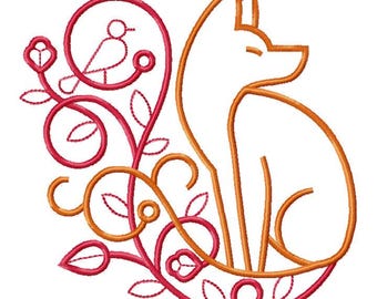 Floral Fox Machine Embroidery Design, Embroidery Animal  4*4, 5*7, 6*8