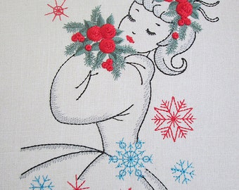Winter Waltz Machine embroidery design, Christmas Greetings Design, Retro Vintage Design 5*7, 6*8, 6*9
