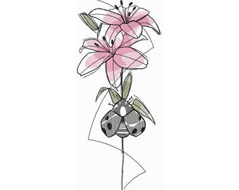 Lilies and Ladybug Machine Embroidery Design, Embroidery Flowers, Embroidery Lilies, Ladybug Embroidery 5*7, 6*8, 6*9, 8*12