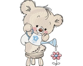 Bear with Flower Machine Embroidery Design, Embroidery Bear, Kids design, Embroidery cute Bear 4*4, 4*5, 5*7, 6*8