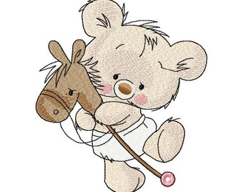 Bear with Horse Machine Embroidery Design, Embroidery Bear, Kids design  4*4, 4*5, 5*7, 6*8