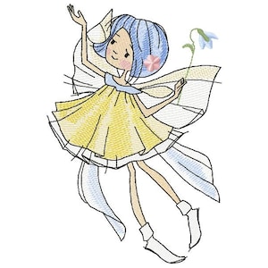 Desenho de bordado de máquina de fada azul, fada de bordado, design infantil, padrões de bordado 5*7, 6*8, 6*9