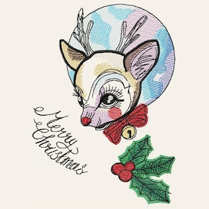 クリスマス トナカイ 刺繍デザイン、メリー クリスマス