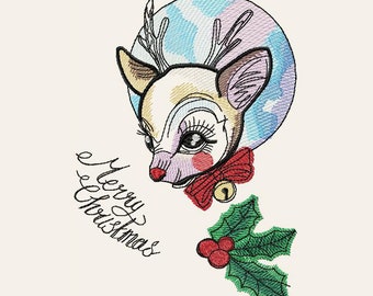 Christmas Reindeer machine embroidery design, embroidery Christmas Reindeer, embroidery reindeer, christmas design 5x7, 6x8, 6x9