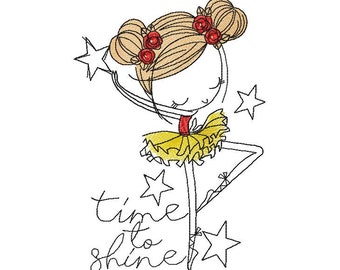 Time to Shine Machine Embroidery Design, Ballet Girl Machine Embroidery Design, Embroidery Ballerina, Kids design  4*4, 5*7, 6*8, 6*9